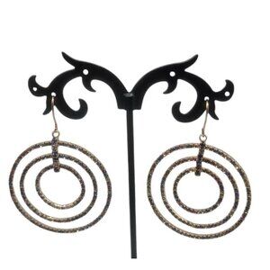 Triple Circle Multicolored Rhinestone Hoop French Wire Hook Earrlngs